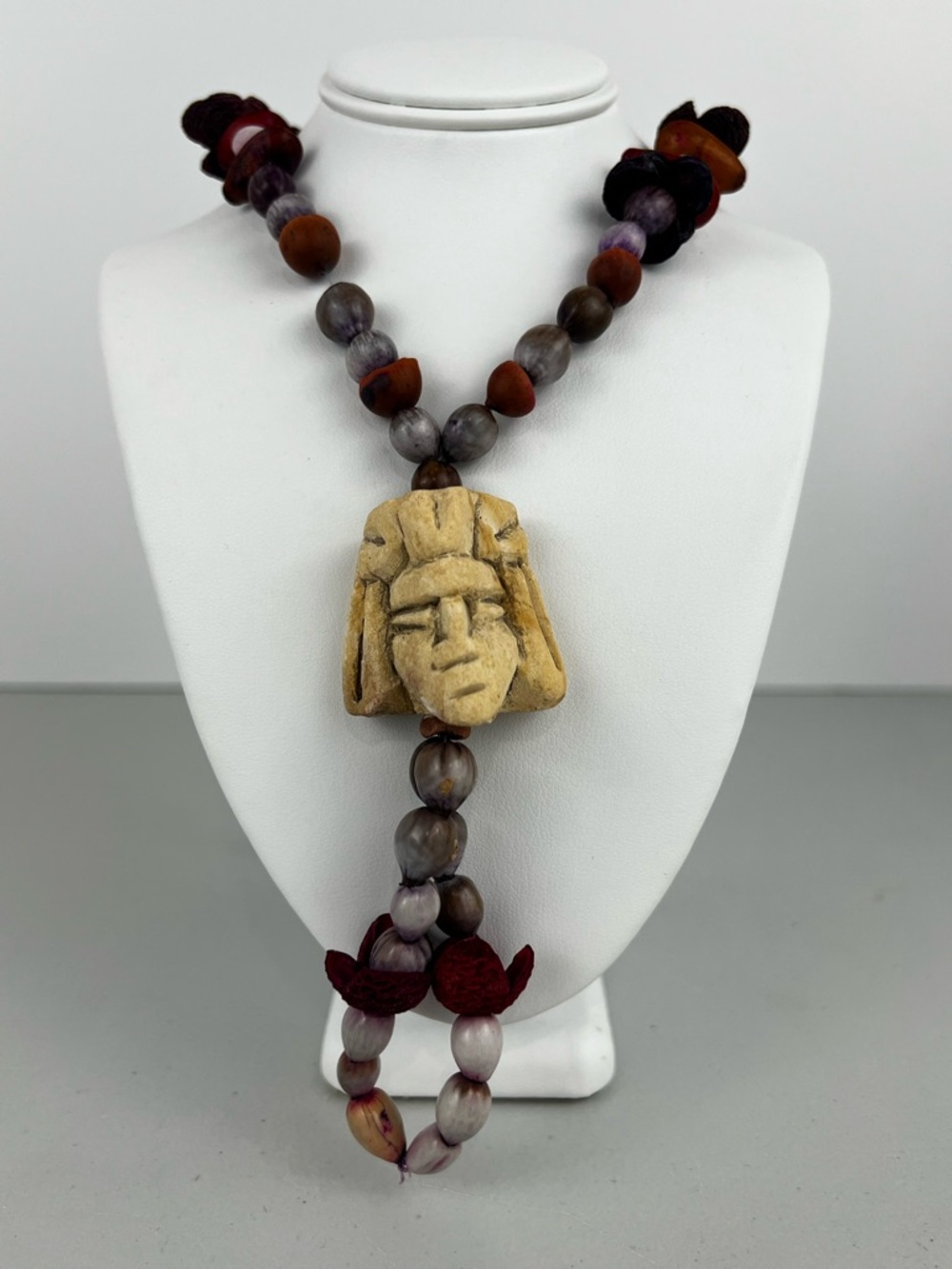 Vintage Tribal Mesoamerican Carved  Nut and Seed Necklace